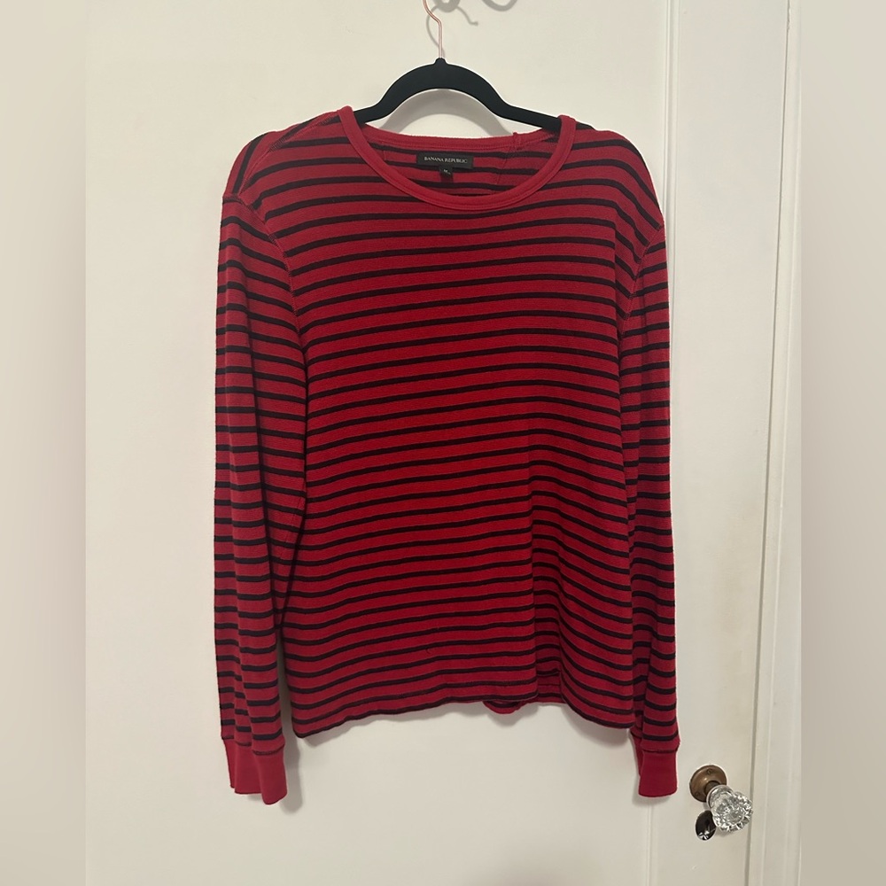 Banana Republic red/black striped cotton lightweight pullover sweater - size M